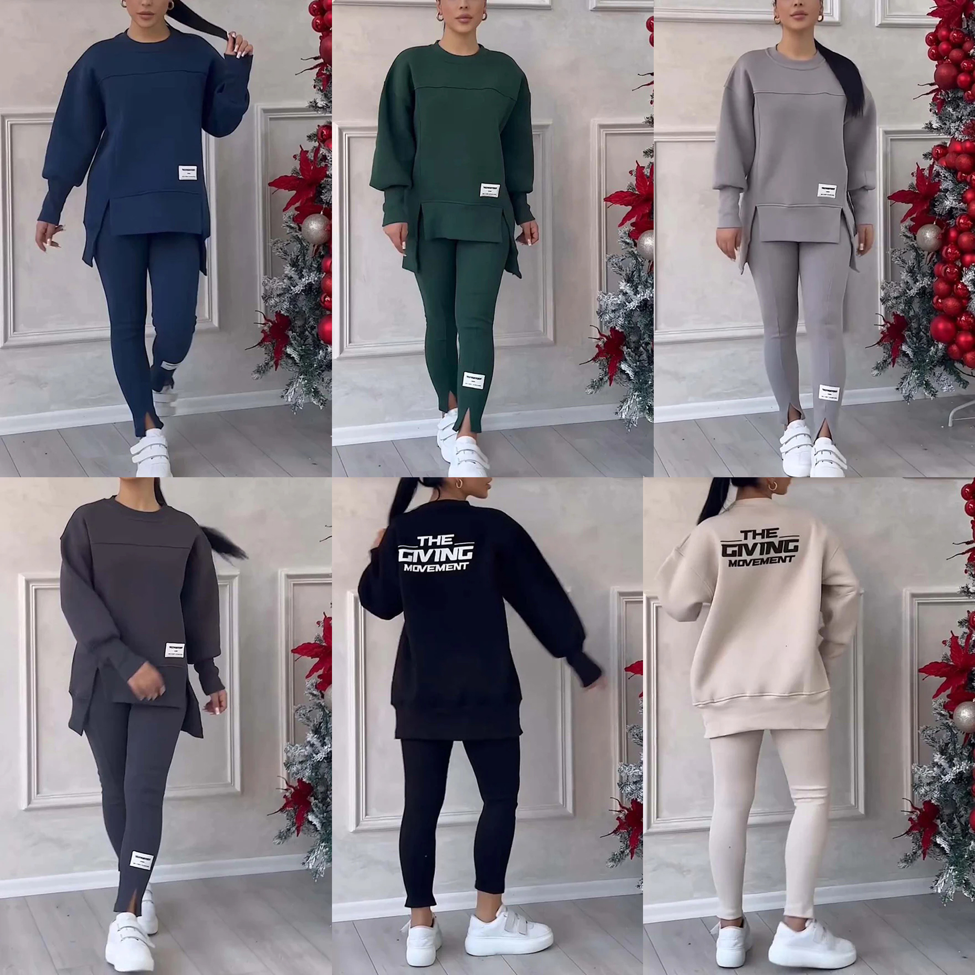 Fashionable Irregular Long-sleeved Sweatshirt and Elastic Waist Pants Set