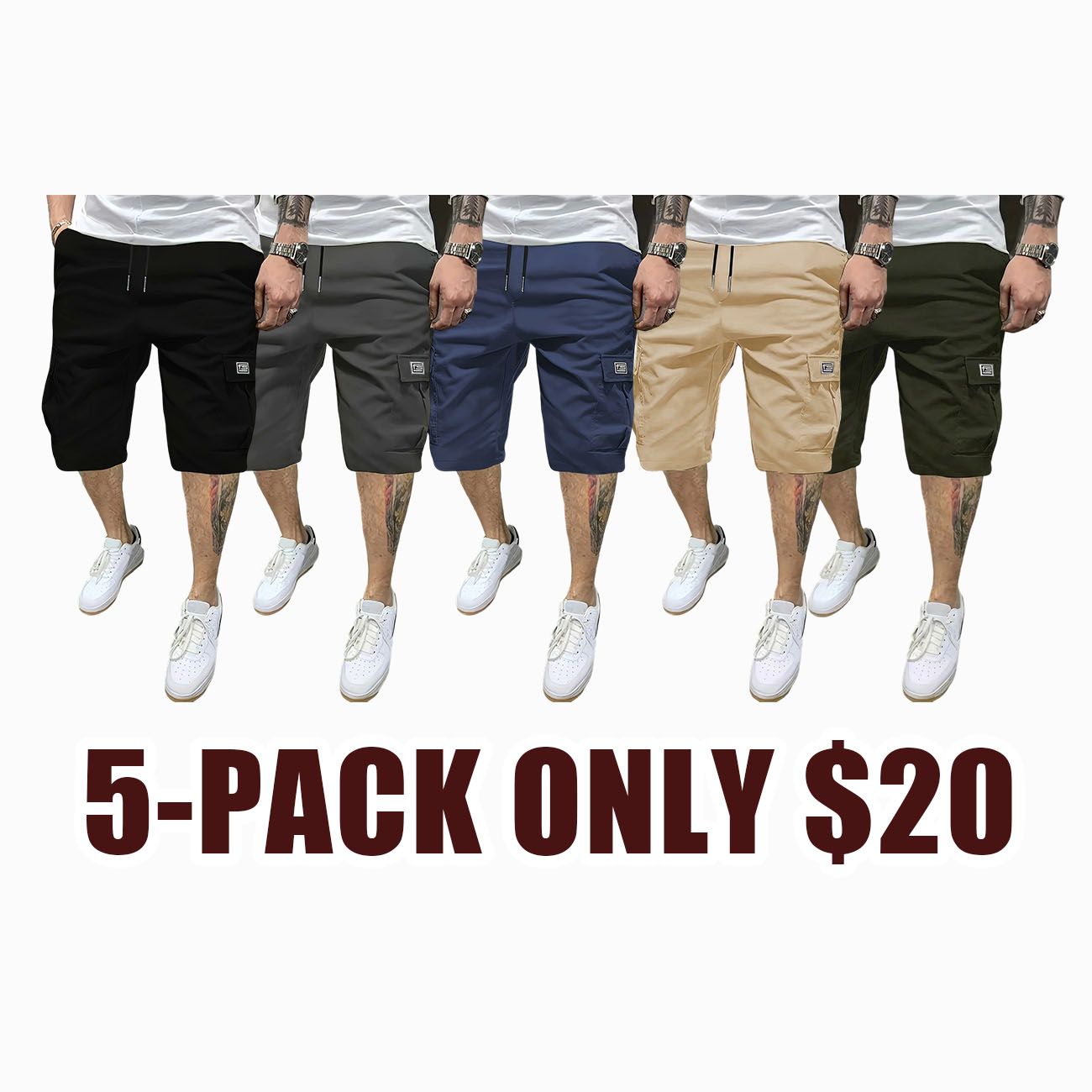 Men’s shorts ten-piece set, lightweight fabric, runs small—recommended to choose one size up, slanted pockets, versatile casual everyday wear, suitable for beach vacations; men’s shorts set