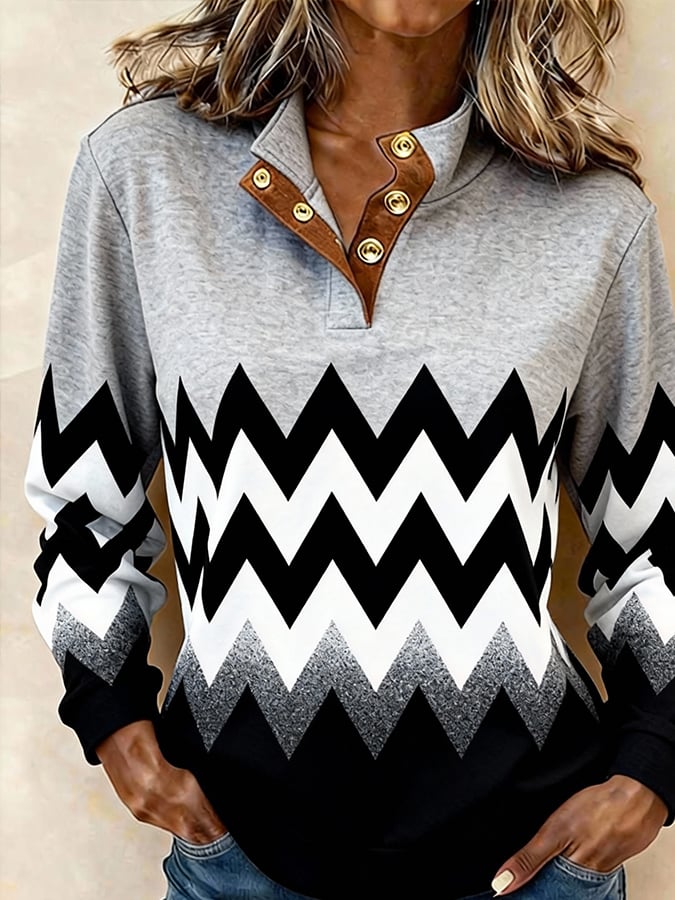 Women'S Casual Color Block Printed Pullover Sweatshirt