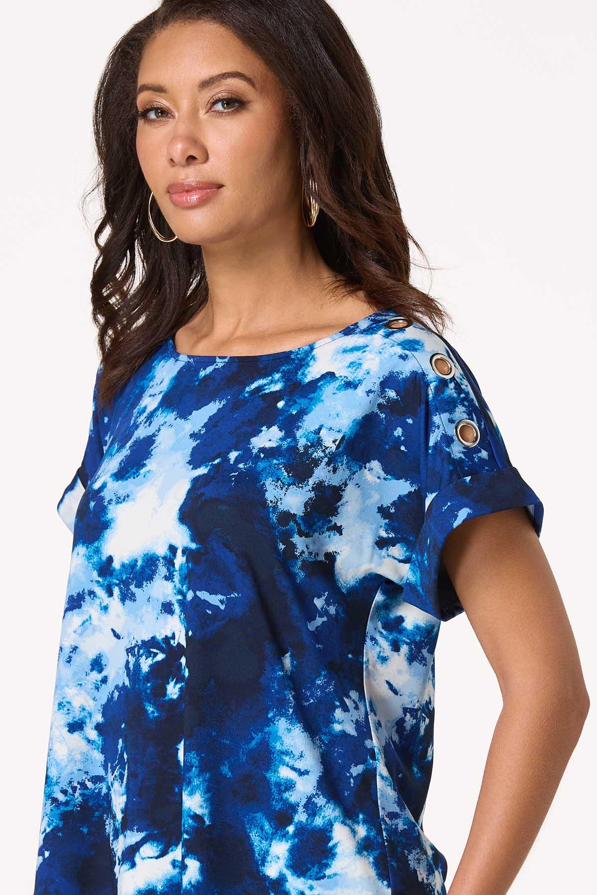 Tie Dye Grommet Shoulder Top