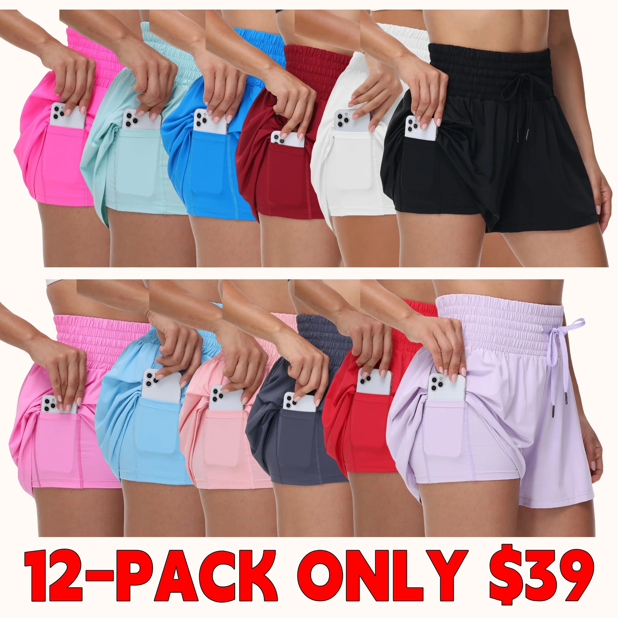Women's High-Waisted 2-in-1 Flowy Athletic Shorts (With Pockets)
