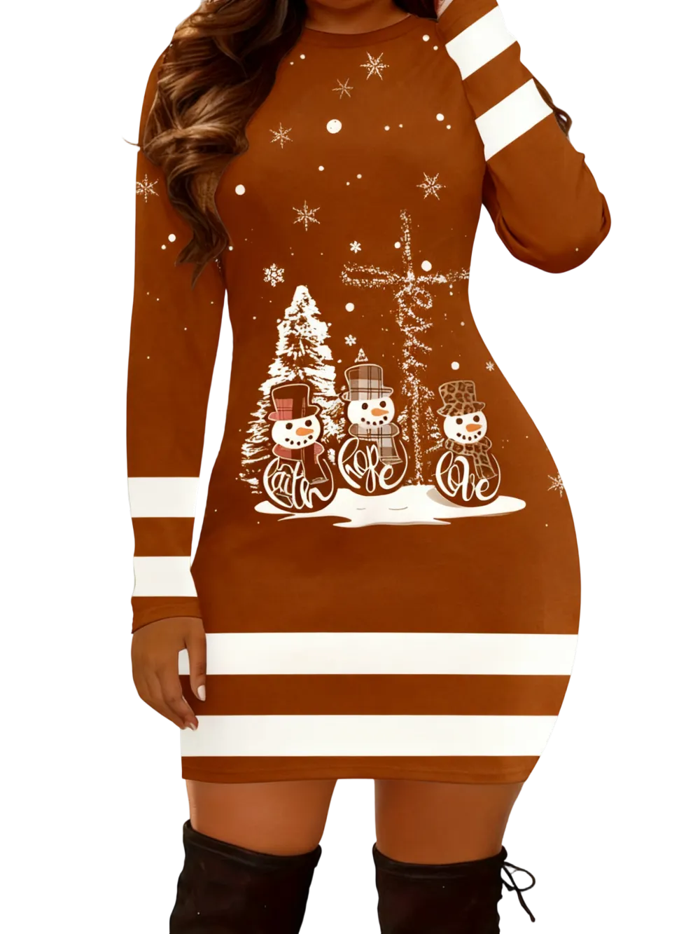 Women's Casual Christmas Print Striped Slim Fit Dress
