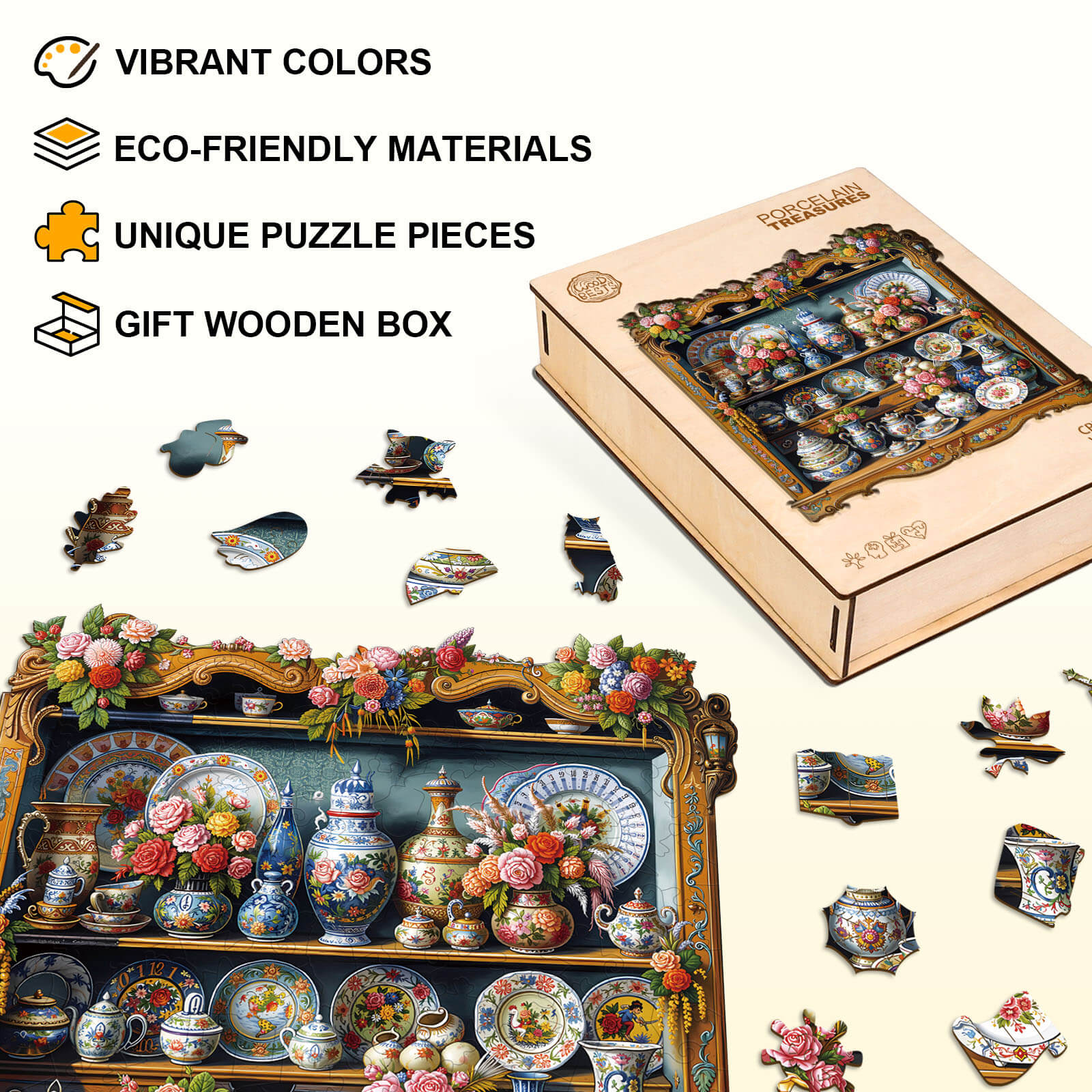 Porcelain Treasures Wooden Jigsaw Puzzle