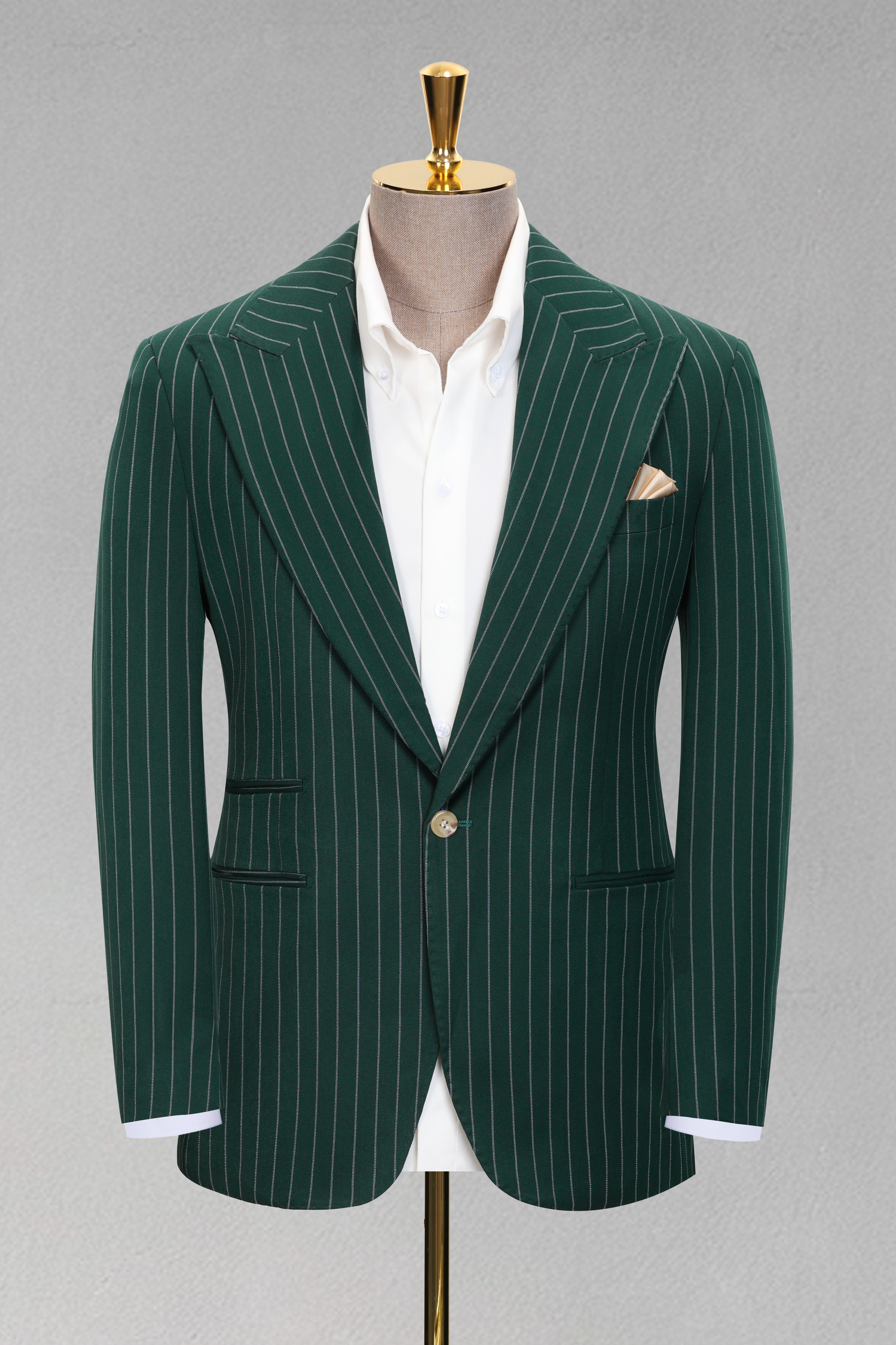 Men's Dark Green Pinstripe Single-Breasted Blazer