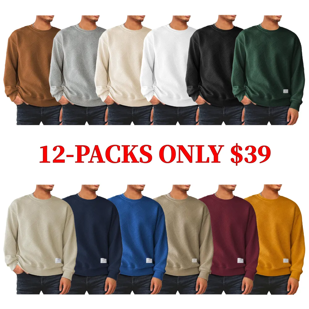 Men's solid color geometric textured long-sleeved casual pullover sweater