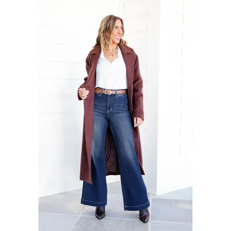 High-waisted dark washed vintage wide-leg jeans