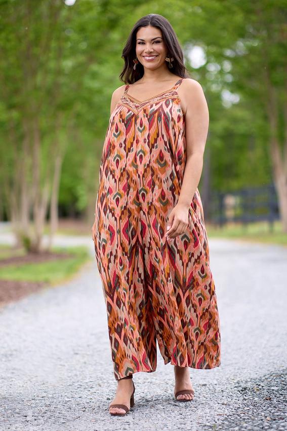 Plus Size Beaded Ikat Genie Jumpsuit