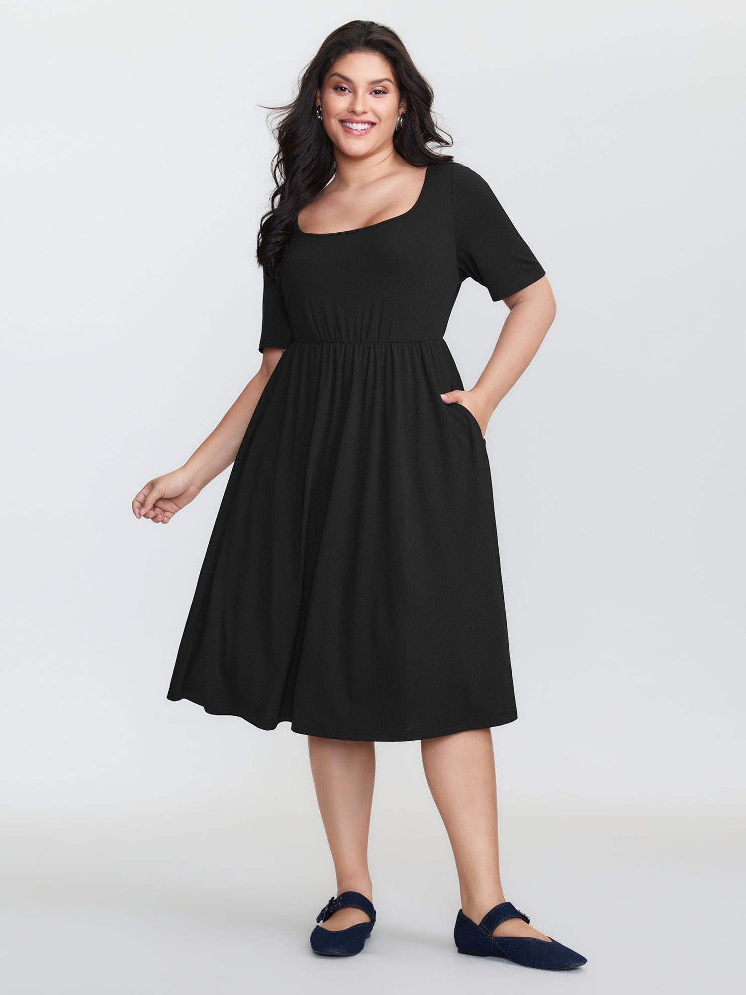 Supersoft Round Neckline Plain Midi Dress