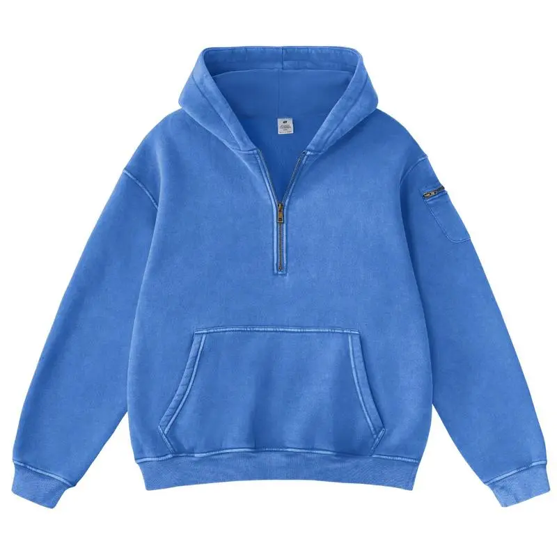 Retro fleece half-zip unisex hoodie