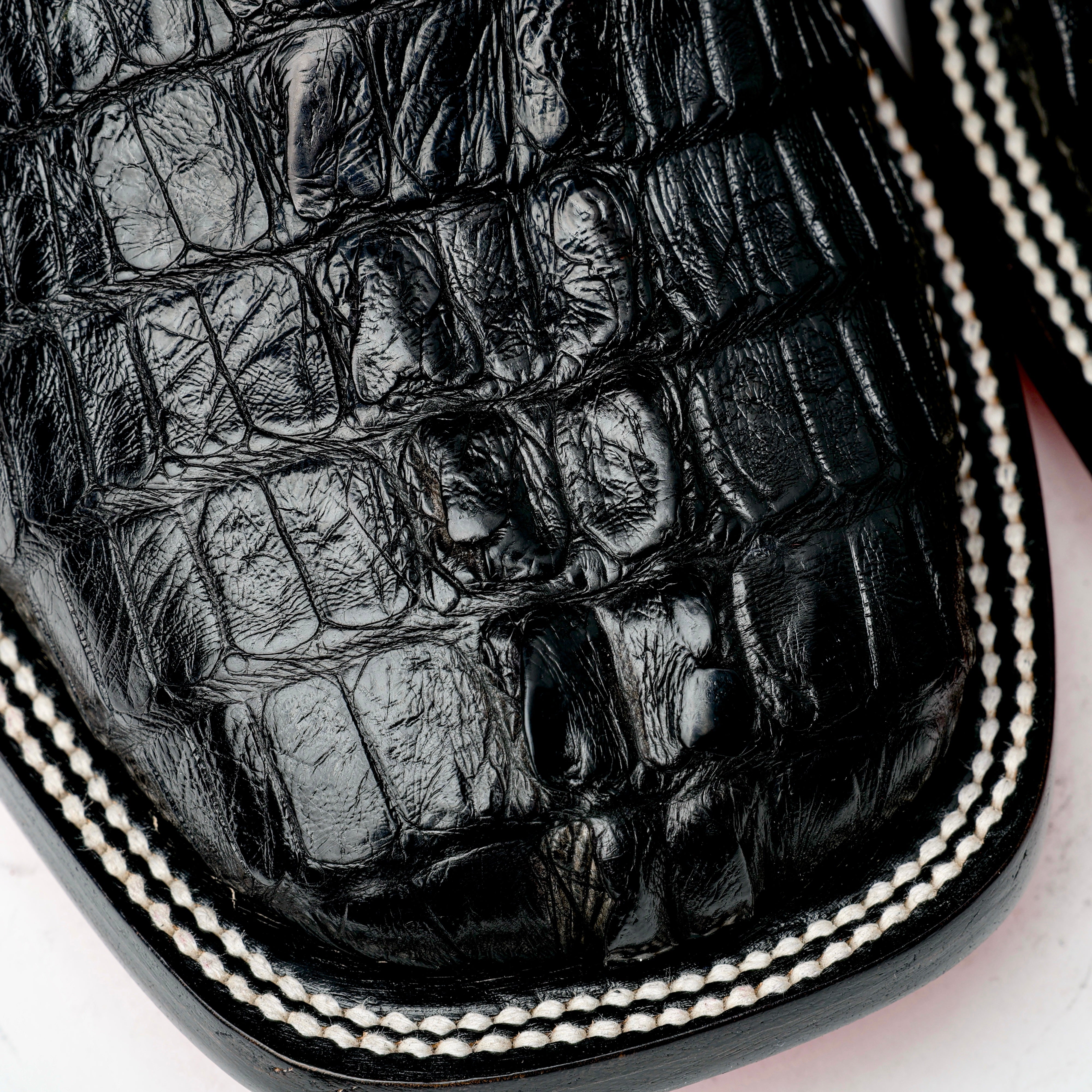 Black GENUINE Caiman Tail Boots - Square Toe