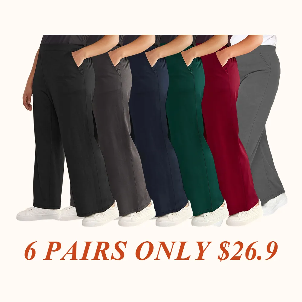 [Plus Size] Solid Color High Waist Straight Leg Pants, Casual Comfy Pocket Trousers for Daily Wear