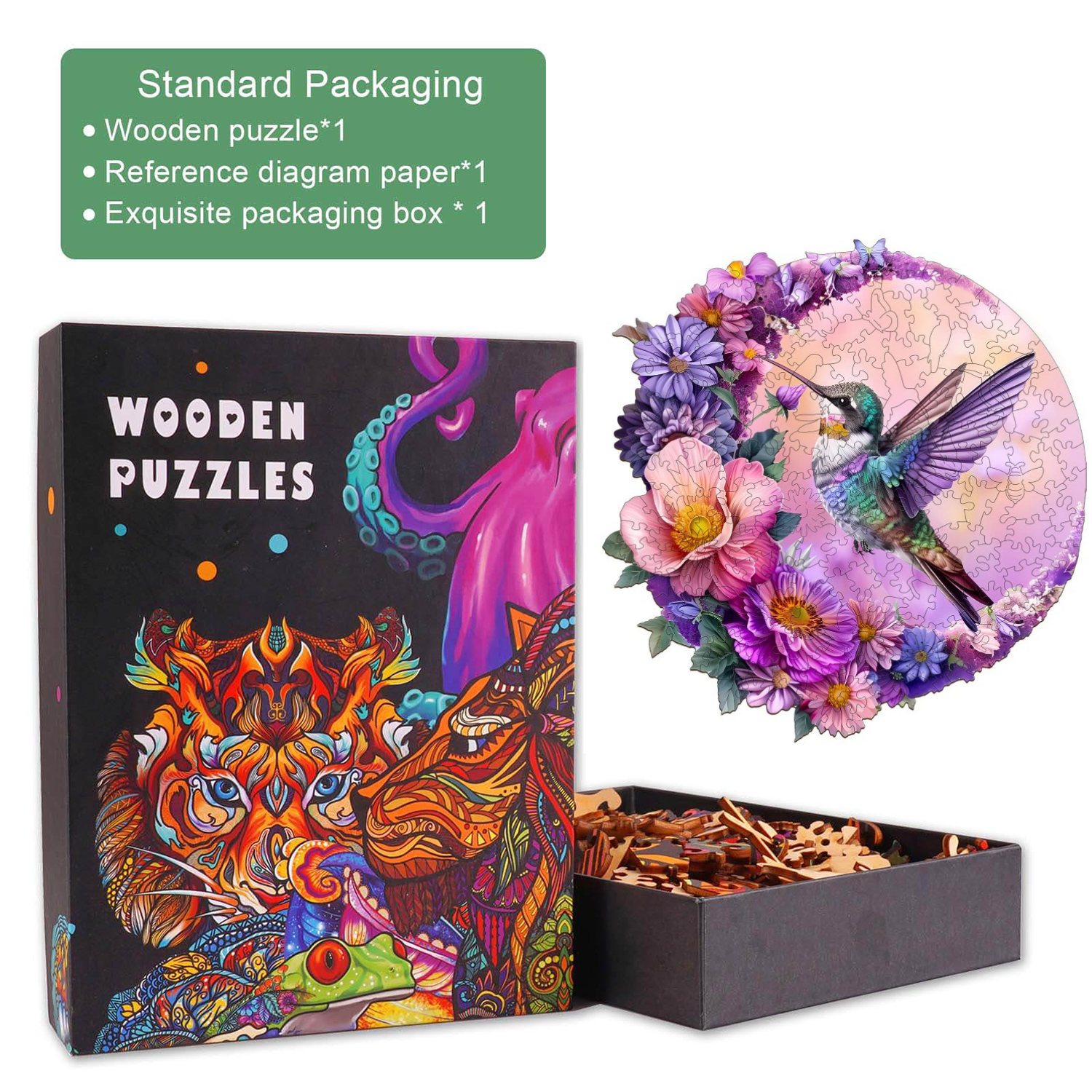 Hummingbird and Moon Wooden Jigsaw Puzzle