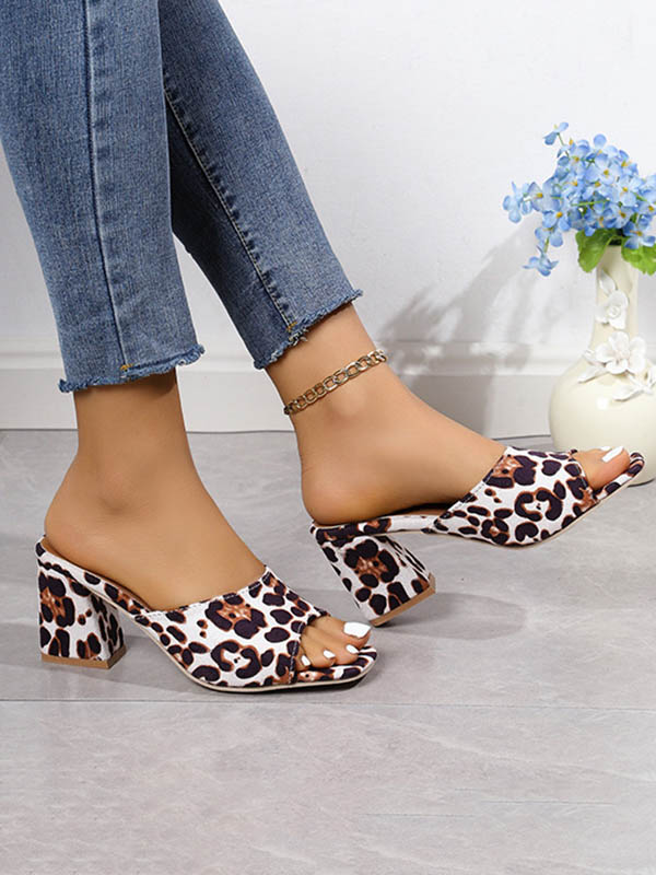Leopard Open Toe Slippers Pumps Sandals