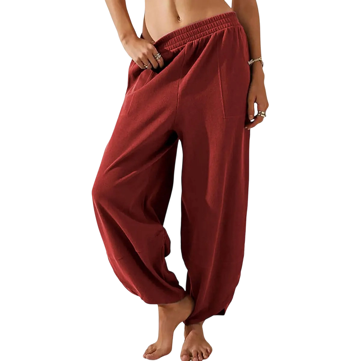 Women's Baggy Wideleg Pants Casual Elastic Waisted Palazzo Harem Pants with Pockets