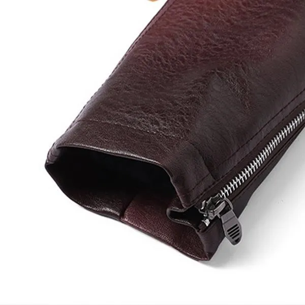 Men's Wine Red PU Leather Motorcycle Jacket - Quilted Details, Multiple Zippers