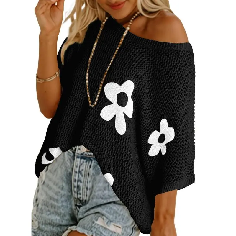 Women's Floral Pattern Crochet Short-sleeved Shirt(Just $3 Each!)