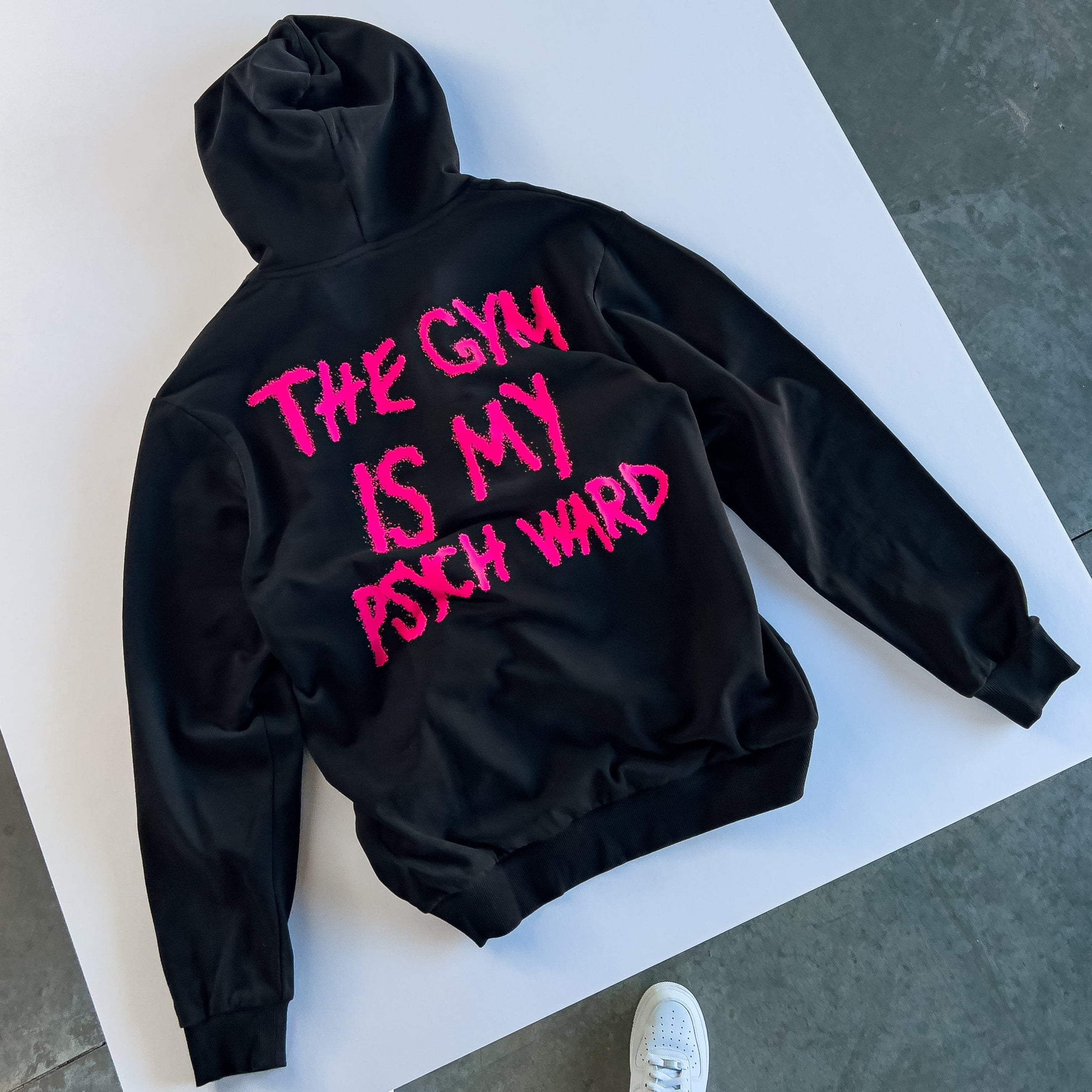 THE GYM IS MY PSYCH WARD HOODIE - PINK / BLACK