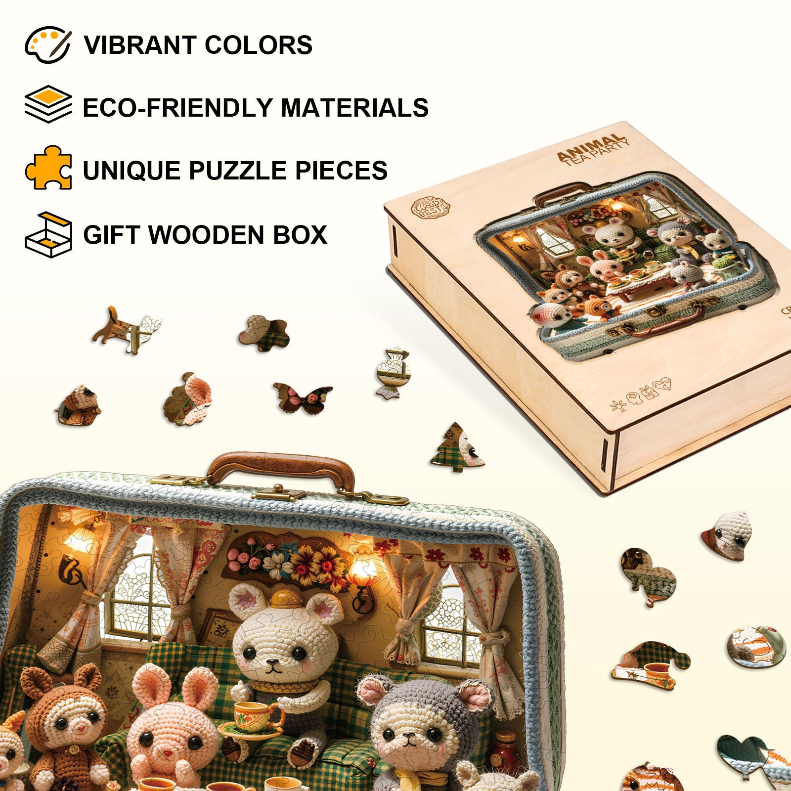 Animal Tea Party Wooden Jigsaw Puzzle