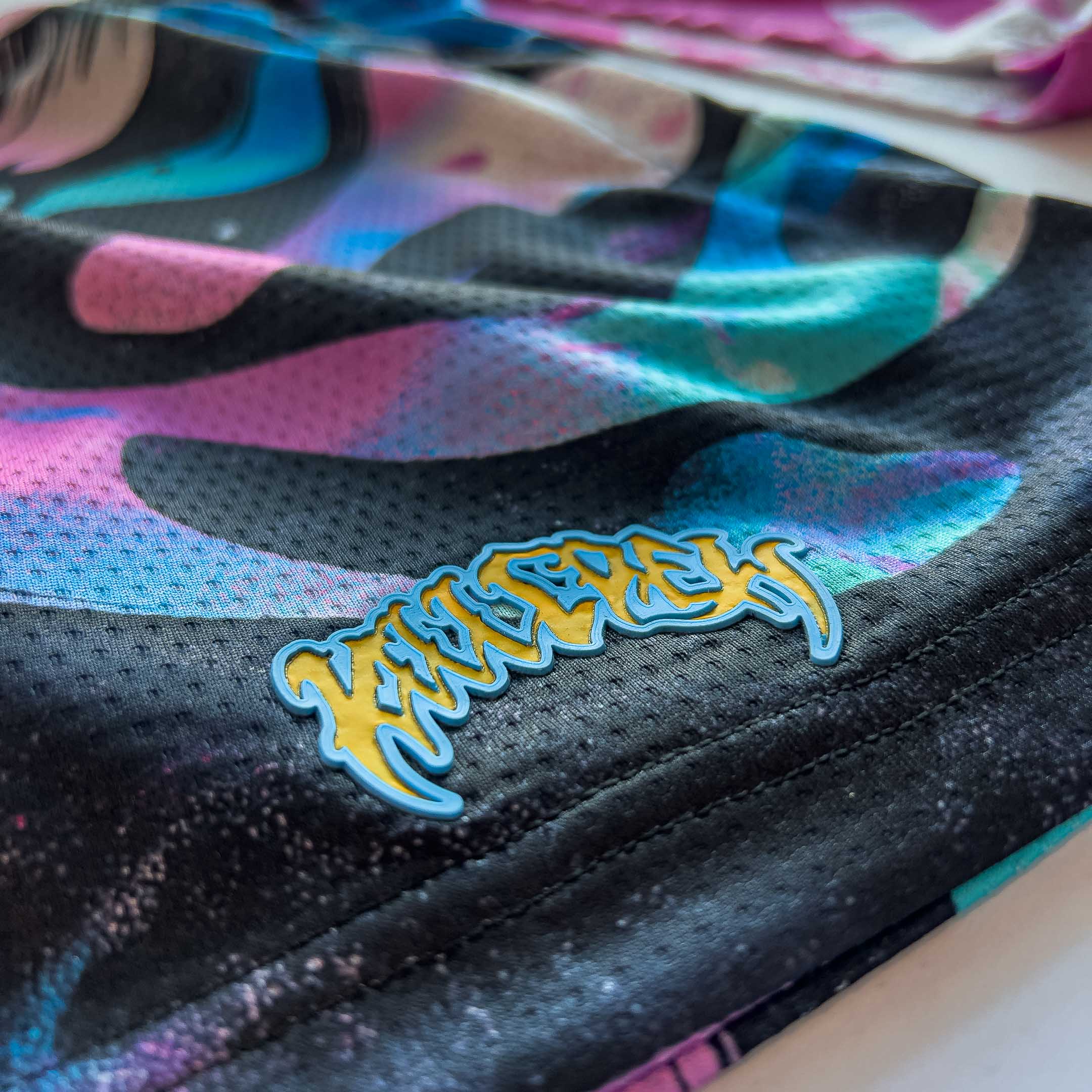 MUAY THAI SHORTS (MID THIGH CUT) RETRO - PURPLE WAVE