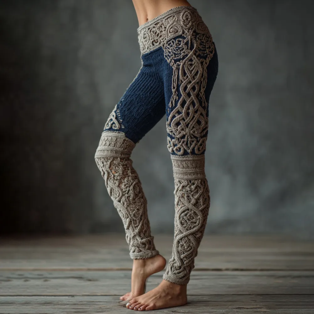Vintage Viking Celtic Knit Art Knit Jacquard Cozy Leggings