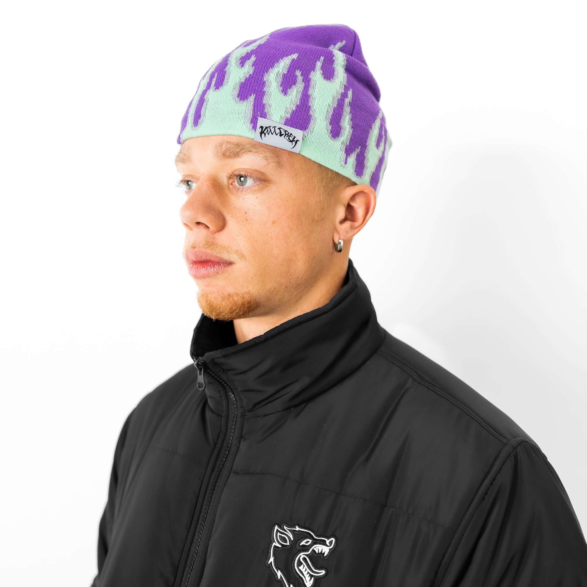 FLAME SKULL CAP BEANIE - PURPLE / GREEN