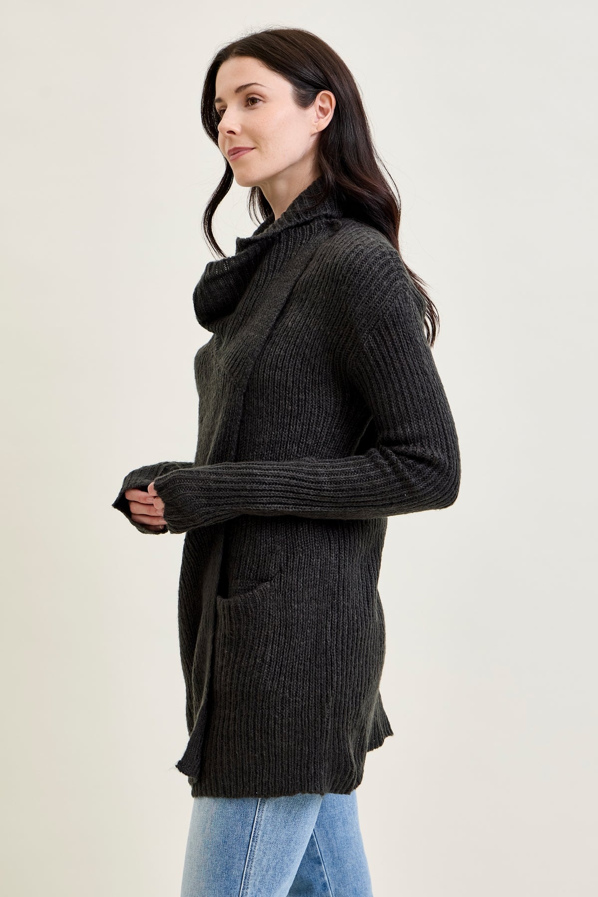 Drape Front Cardigan Charcoal Grey Sweater