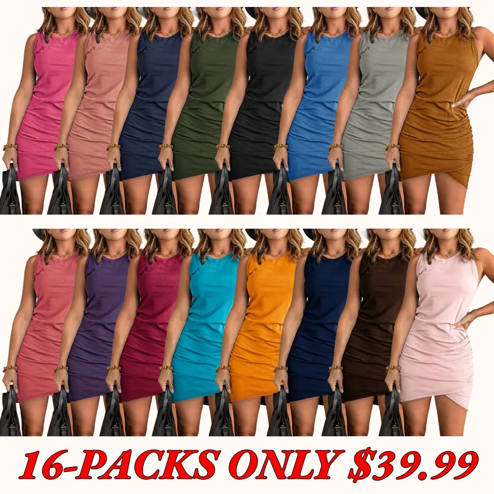 Women's solid color pleated wrap dress