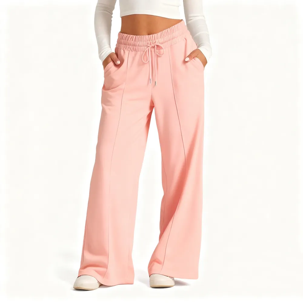 Women's Simple Design Straight Leg Drawstring Baggy Lounge Pants