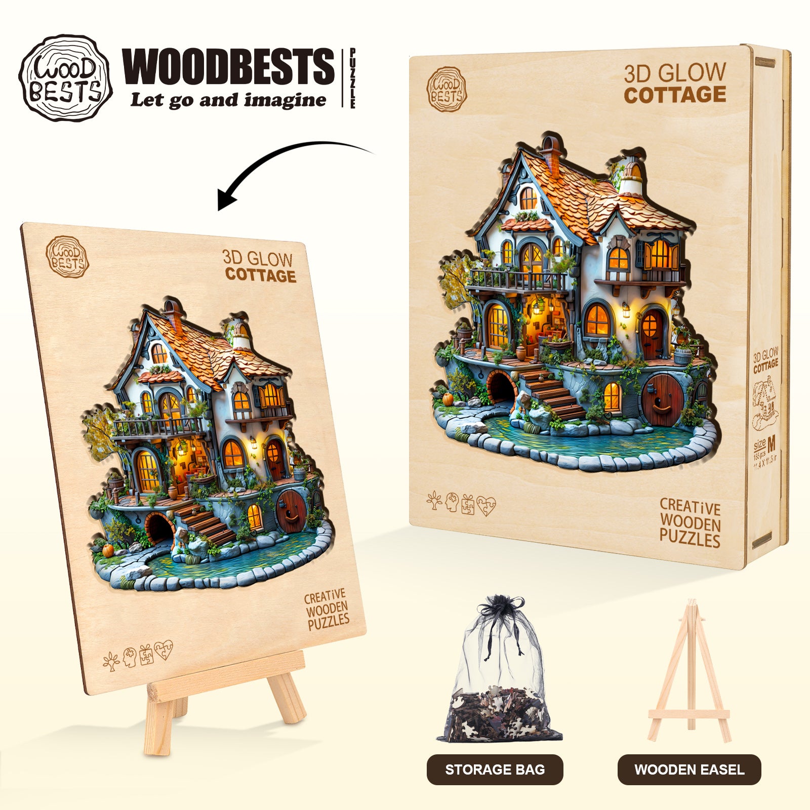 3D Glow Cottage Wooden Jigsaw Puzzle