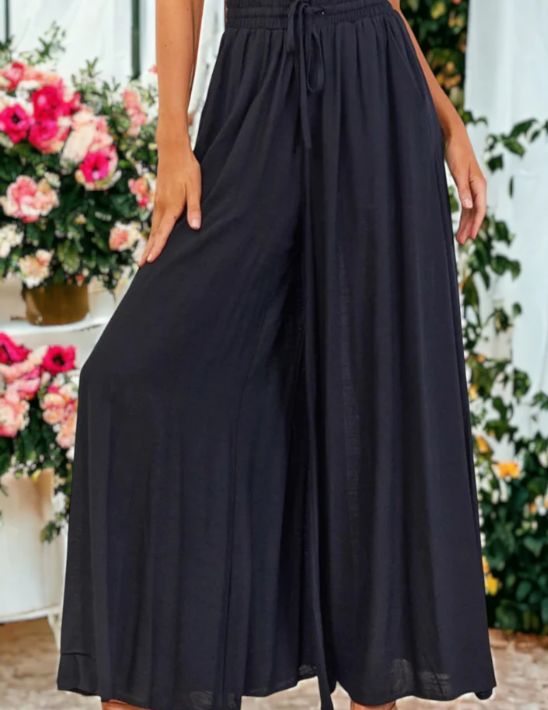 Shirred High Waist Gathered TiePalazzo Pants