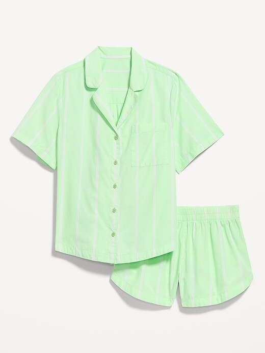 Poplin Pajama Short Set  Green Stripe