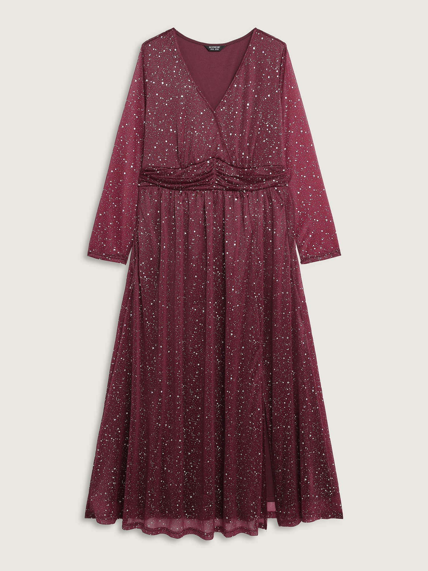 Shimmery Hot Stamp Stretchy Slit Maxi Dress