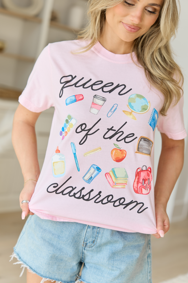 Queen Of The Classroom Watercolor Light Pink Graphic Tee