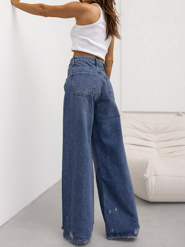 Ripped Split-Joint Loose Wide Leg Jean Pants Bottoms