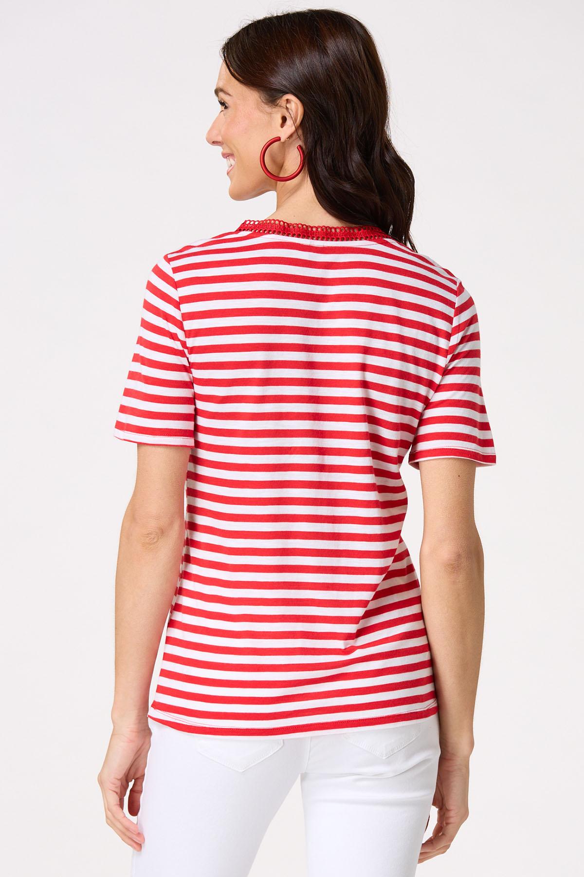 Stripe Crochet Trim Top