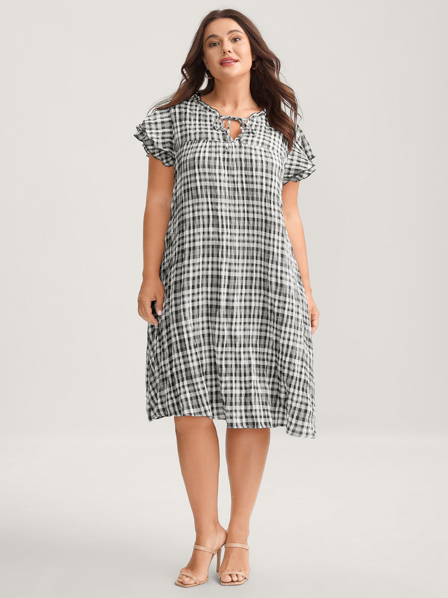 Sweet Plaid Pattern Pockets Mini Dress