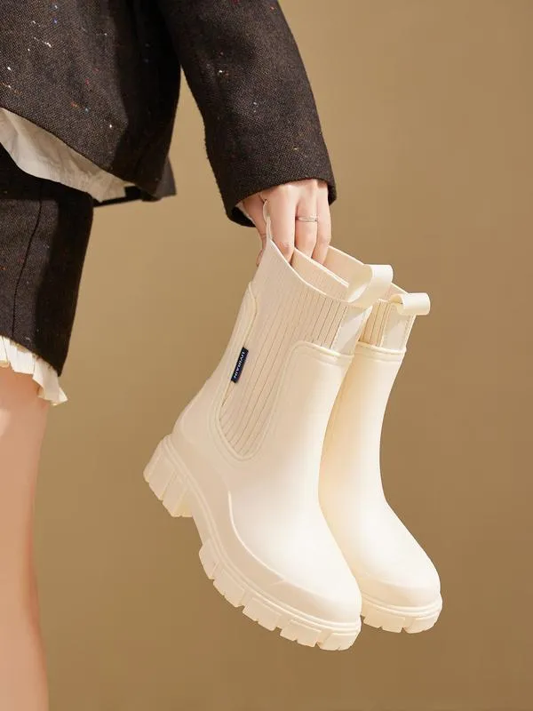 Women's Solid Color Waterproof Rain Boots