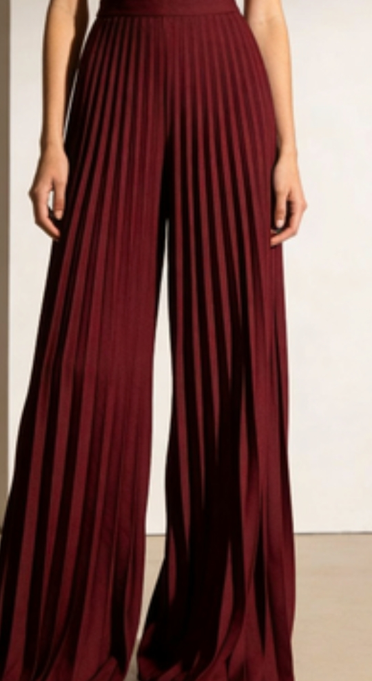 Pleated Wide Leg Loose Pants (Mahogany)