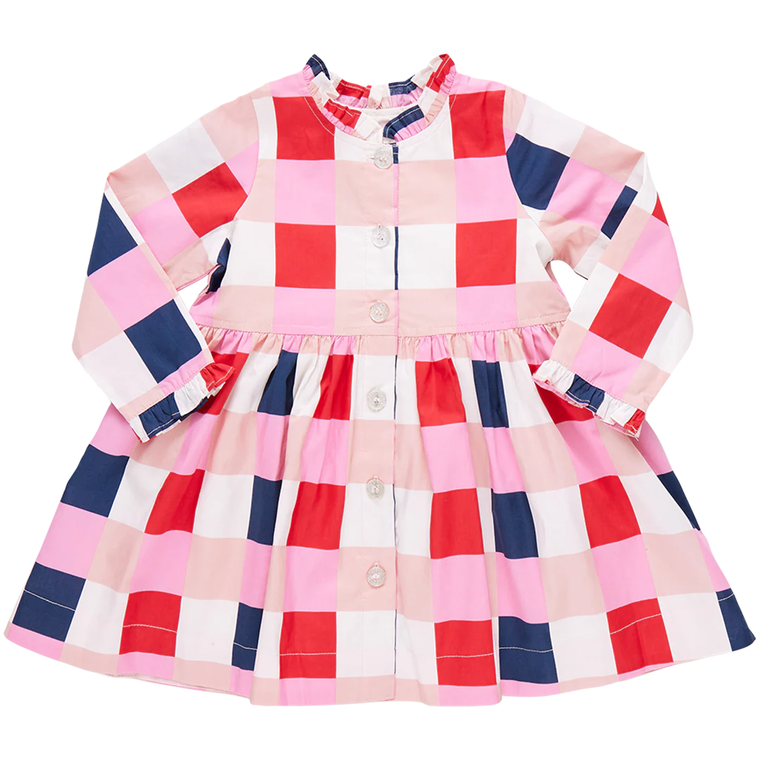 Girl's Autumn Dress Navy and Red Check