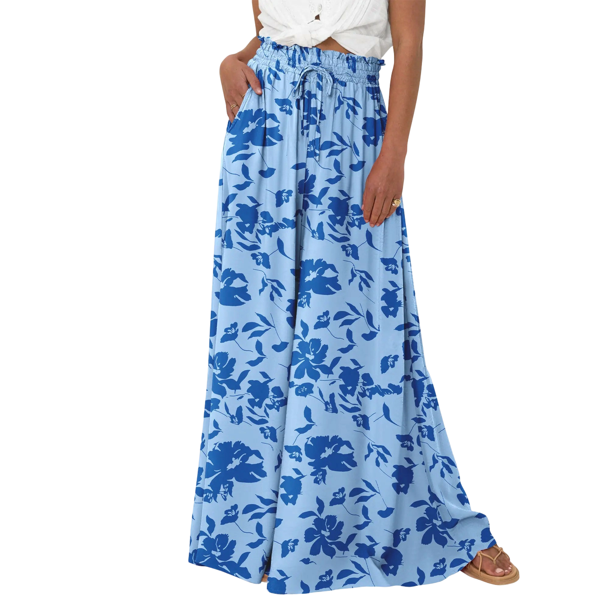 Women’s High-Waisted Wide Leg Palazzo Pants – Summer Casual Lounge & Beach Trousers with Pockets