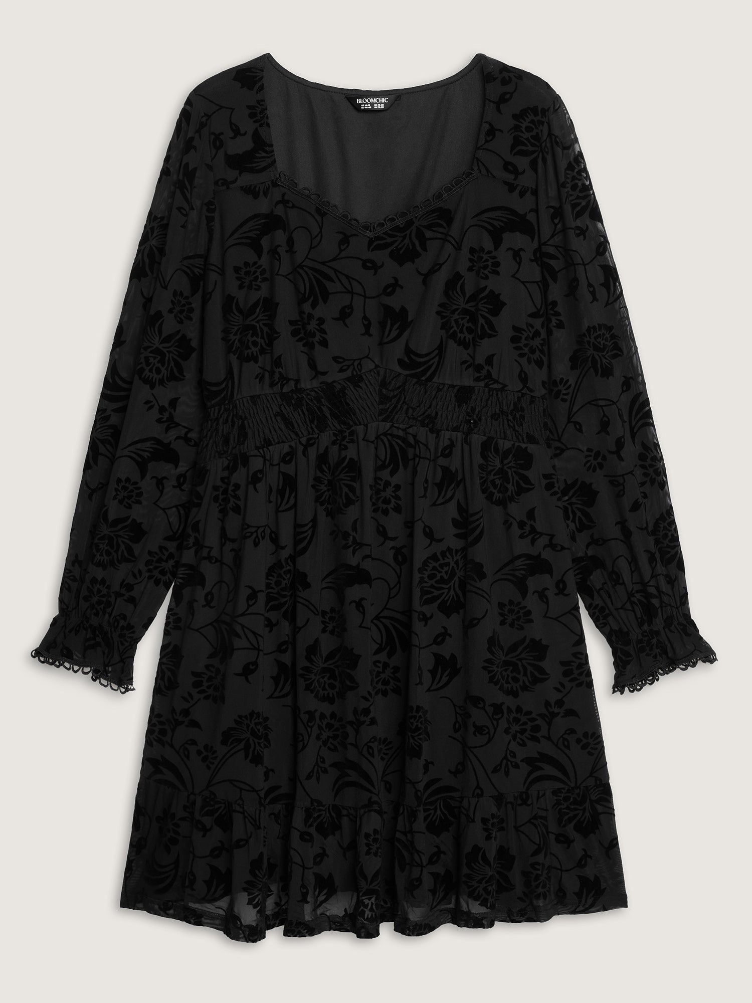 Textured Floral Shirred Waist Knee-Length Dress