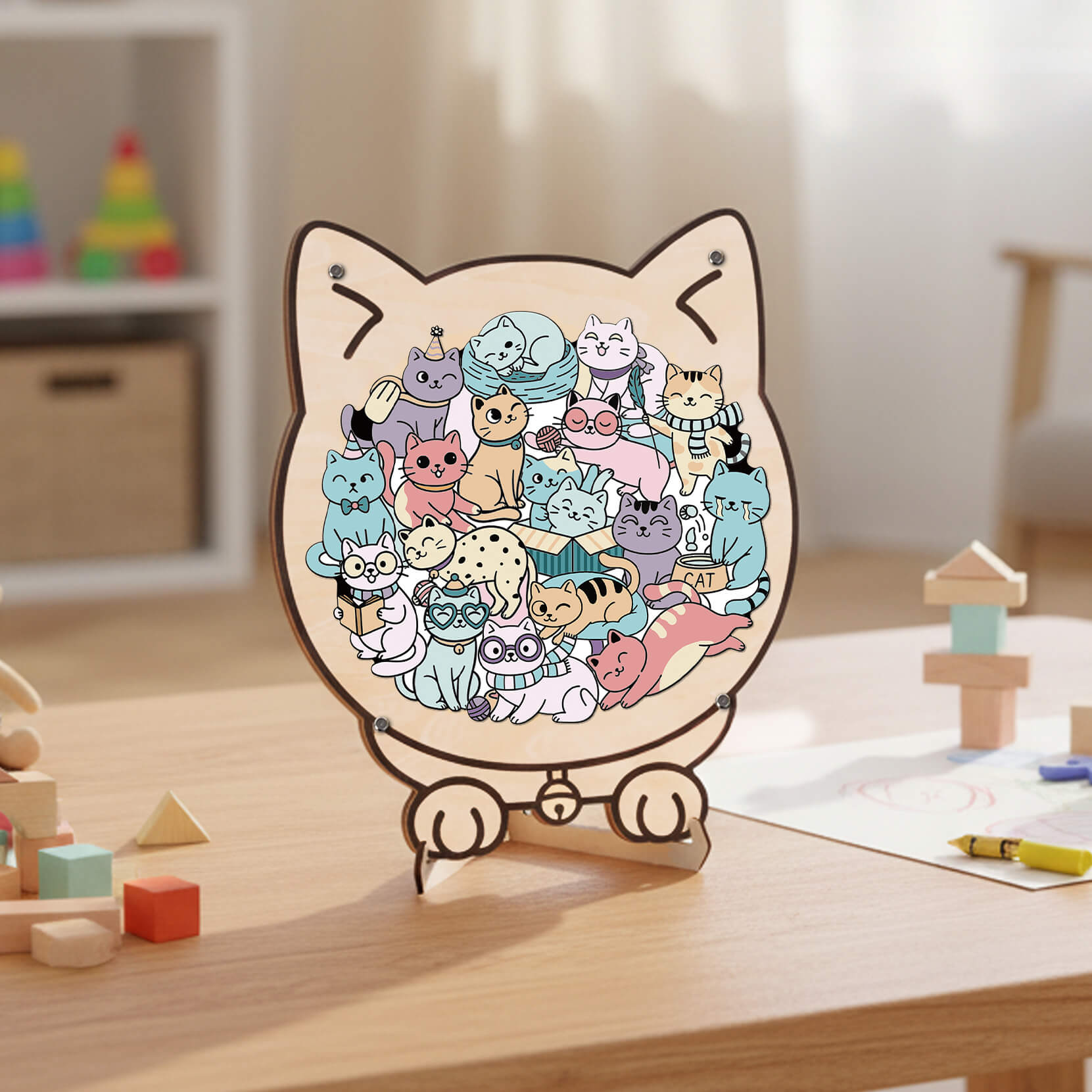 Cute Cat Shaped Wooden Puzzle for Baby