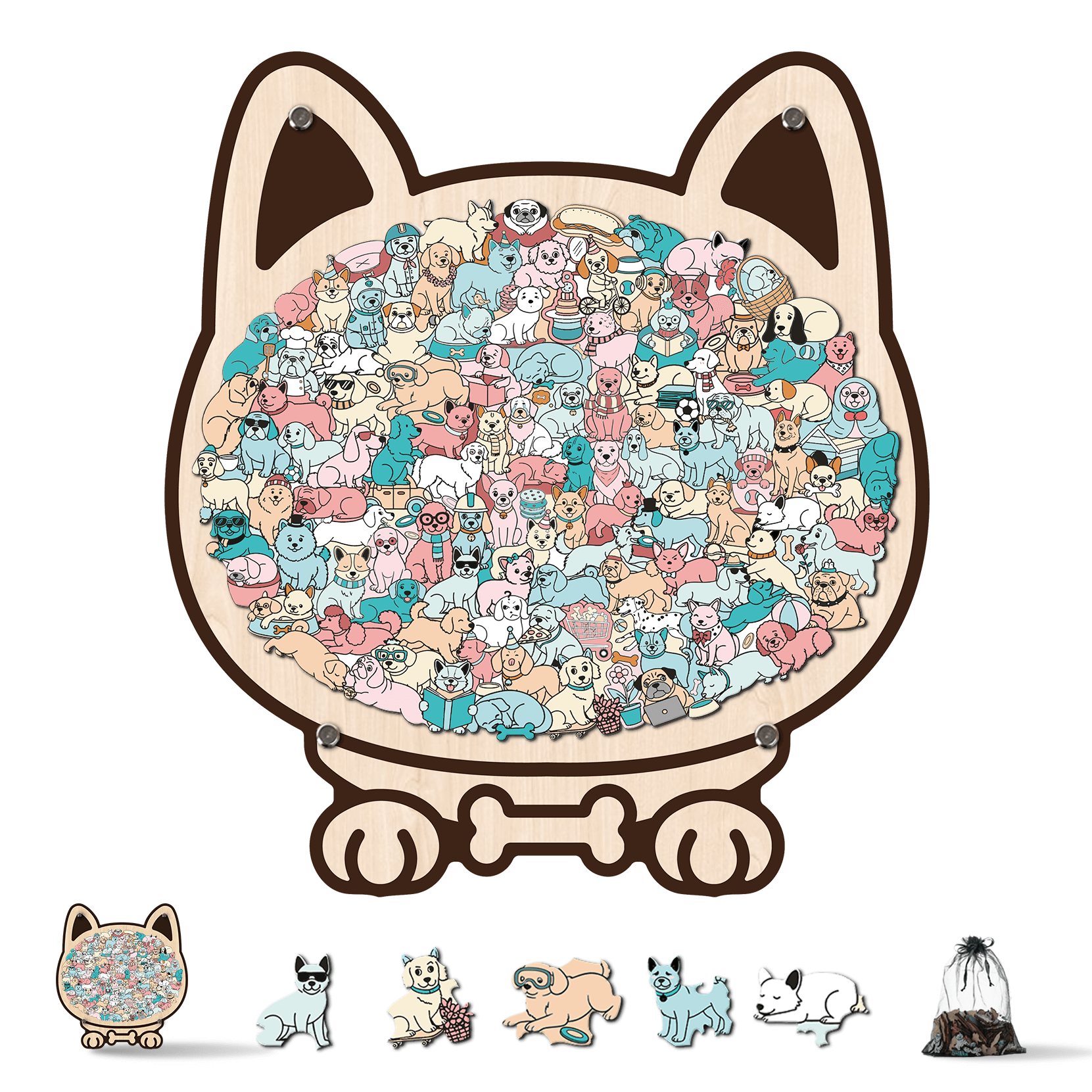 Morandi-Colored Cat/Dog Shaped Wooden Jigsaw Puzzle