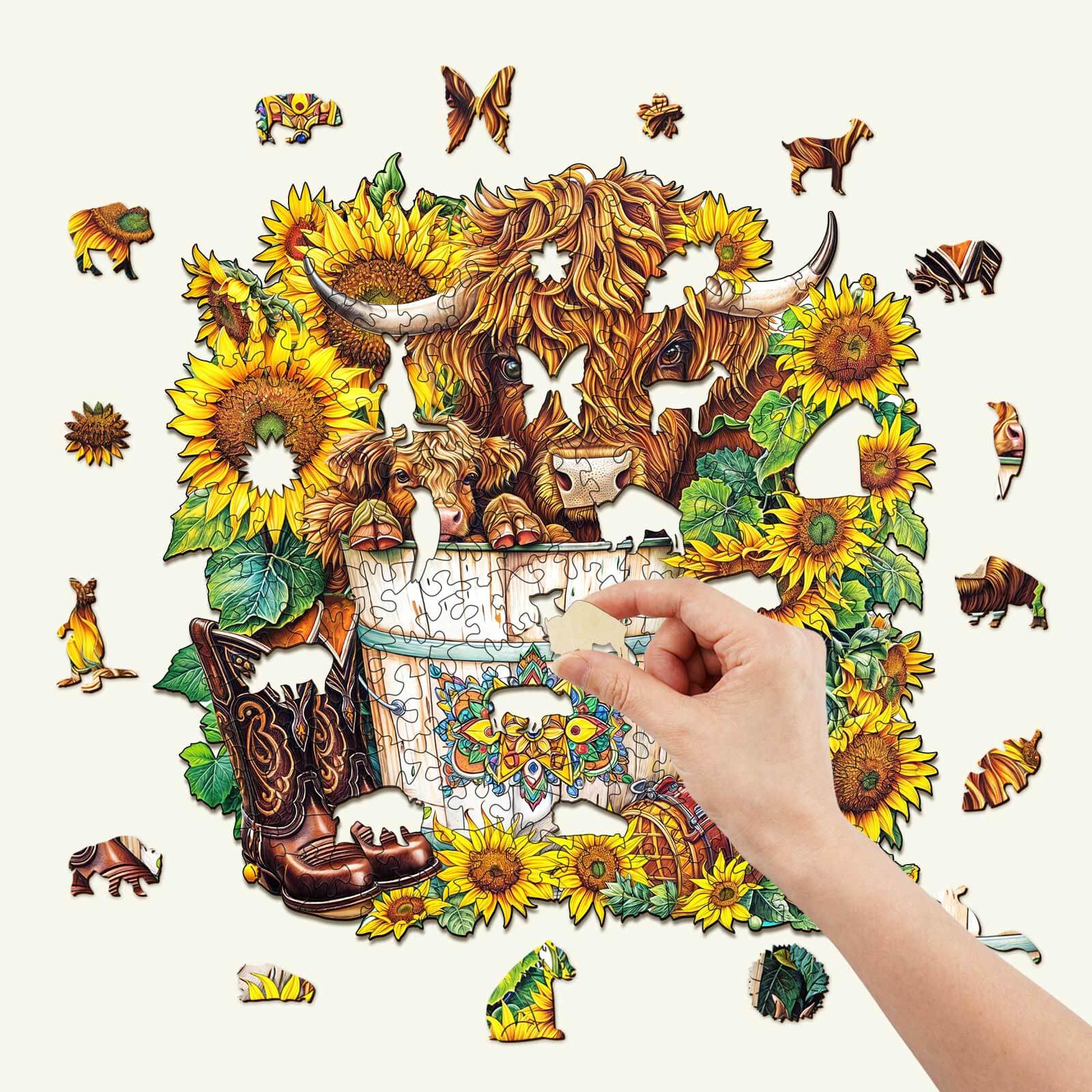 Sunflower Pasture Wooden Jigsaw Puzzle