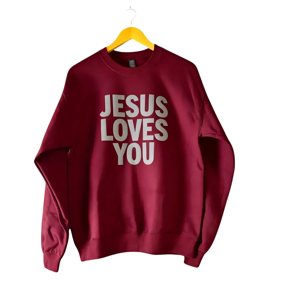 Jesus Loves You Puff Print Crewneck Sweatshirt, Womenswear