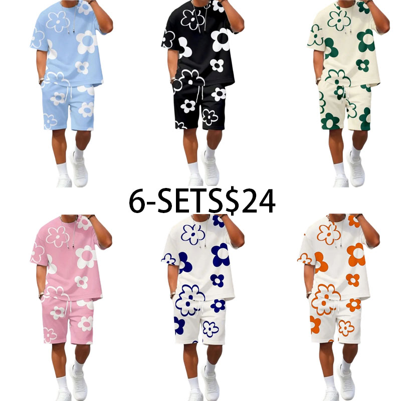 Men’s 3D Printed Fitted Short Sleeve & Shorts Summer Set