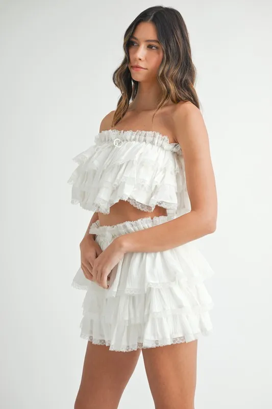 Ruffle Layered Crop Top and Mini Skirt Set