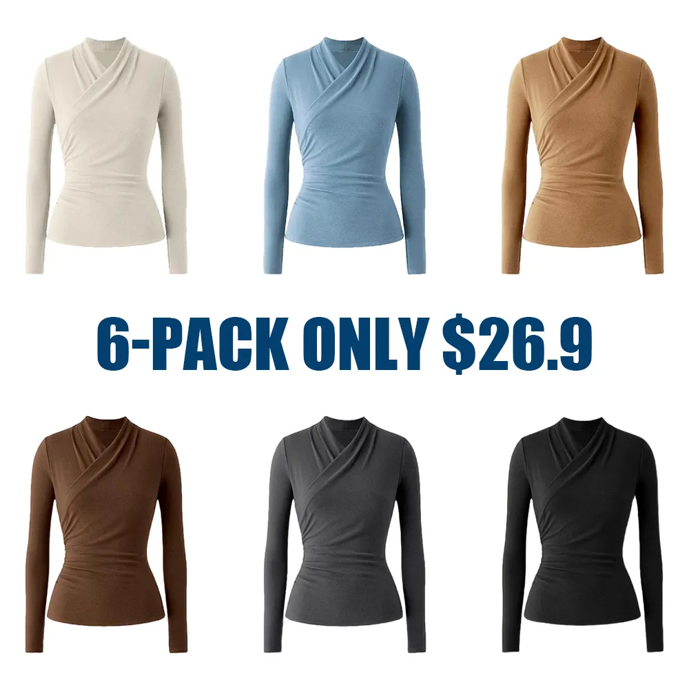 Women's cross-neck long-sleeved top