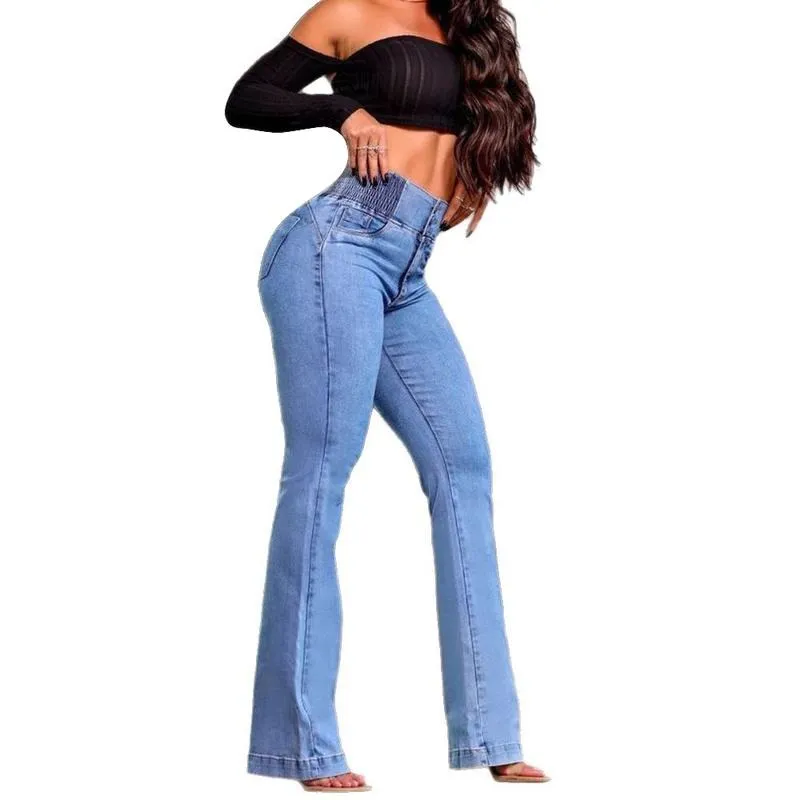 2025 Elastic Waist High Waist Stretch Tights Slightly Flared Hip Lift Denim