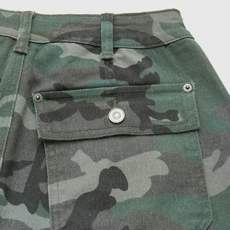 Camo Print Mid Waist Straight Leg Capri Pants Without Belt